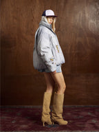 Street Illusion Denim Print Stand Collar Padded Cotton Jacket