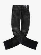 Vintage Distressed Button Fly Ruched Panel Flared Jeans
