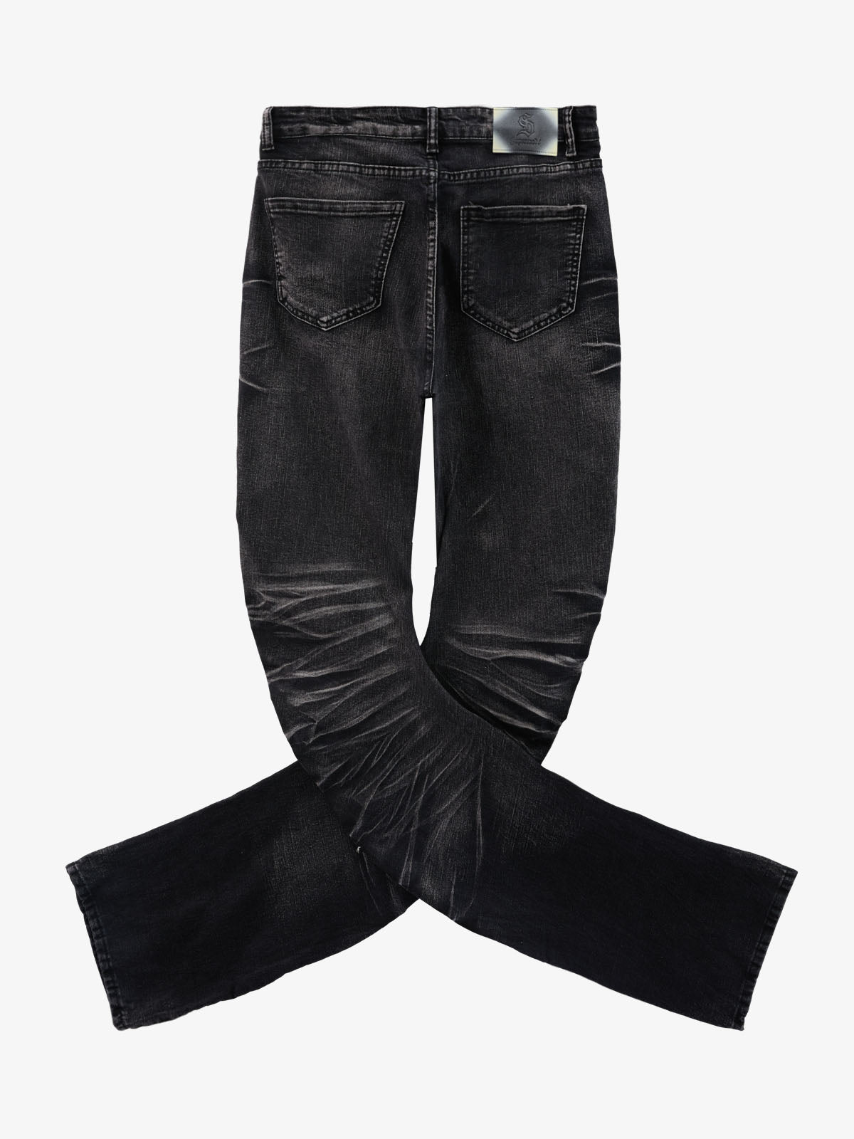 Vintage Distressed Button Fly Ruched Panel Flared Jeans