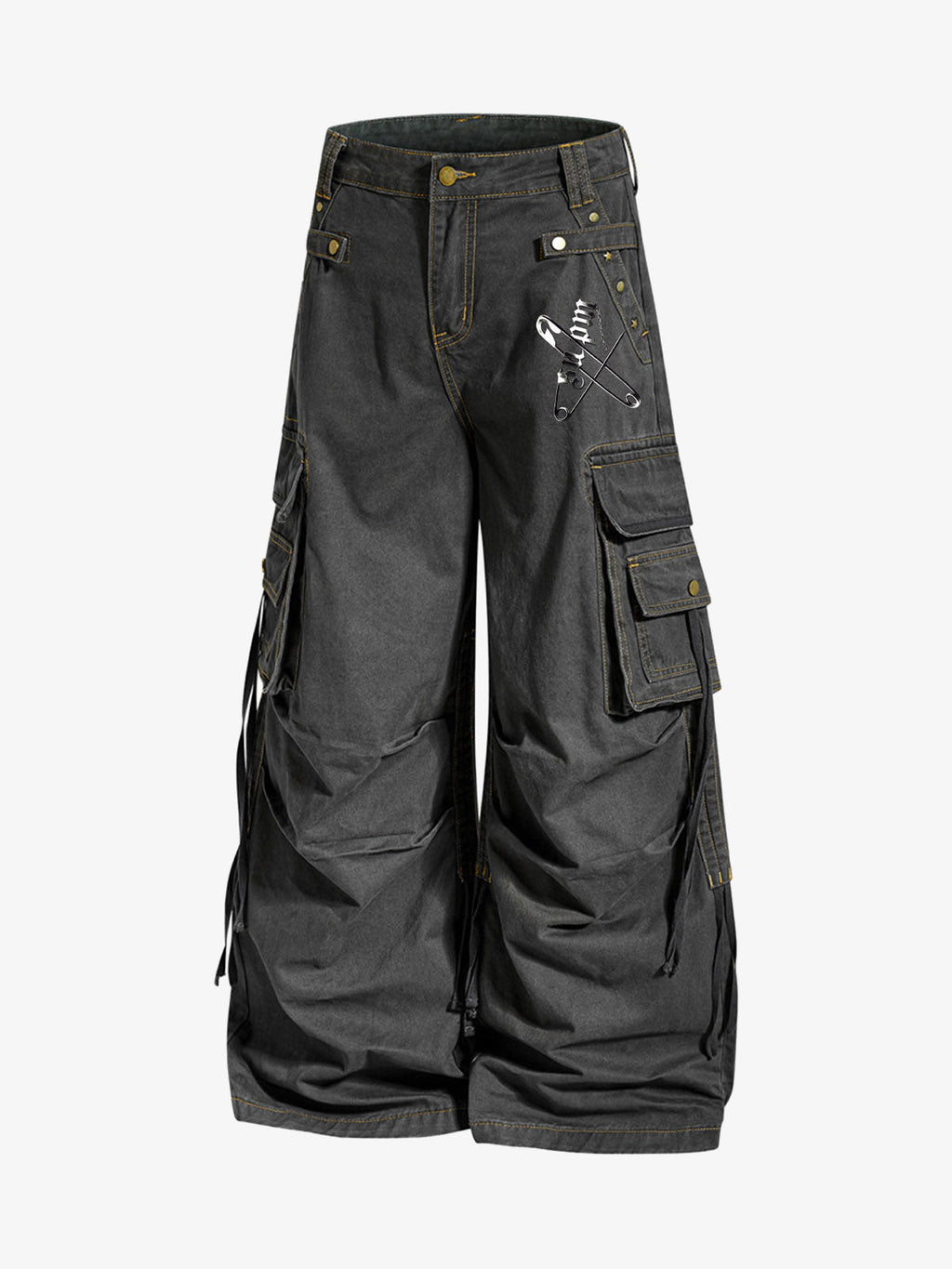 Washed Safety Pin Graphic Cargo Pants