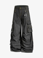 Washed Safety Pin Graphic Cargo Pants