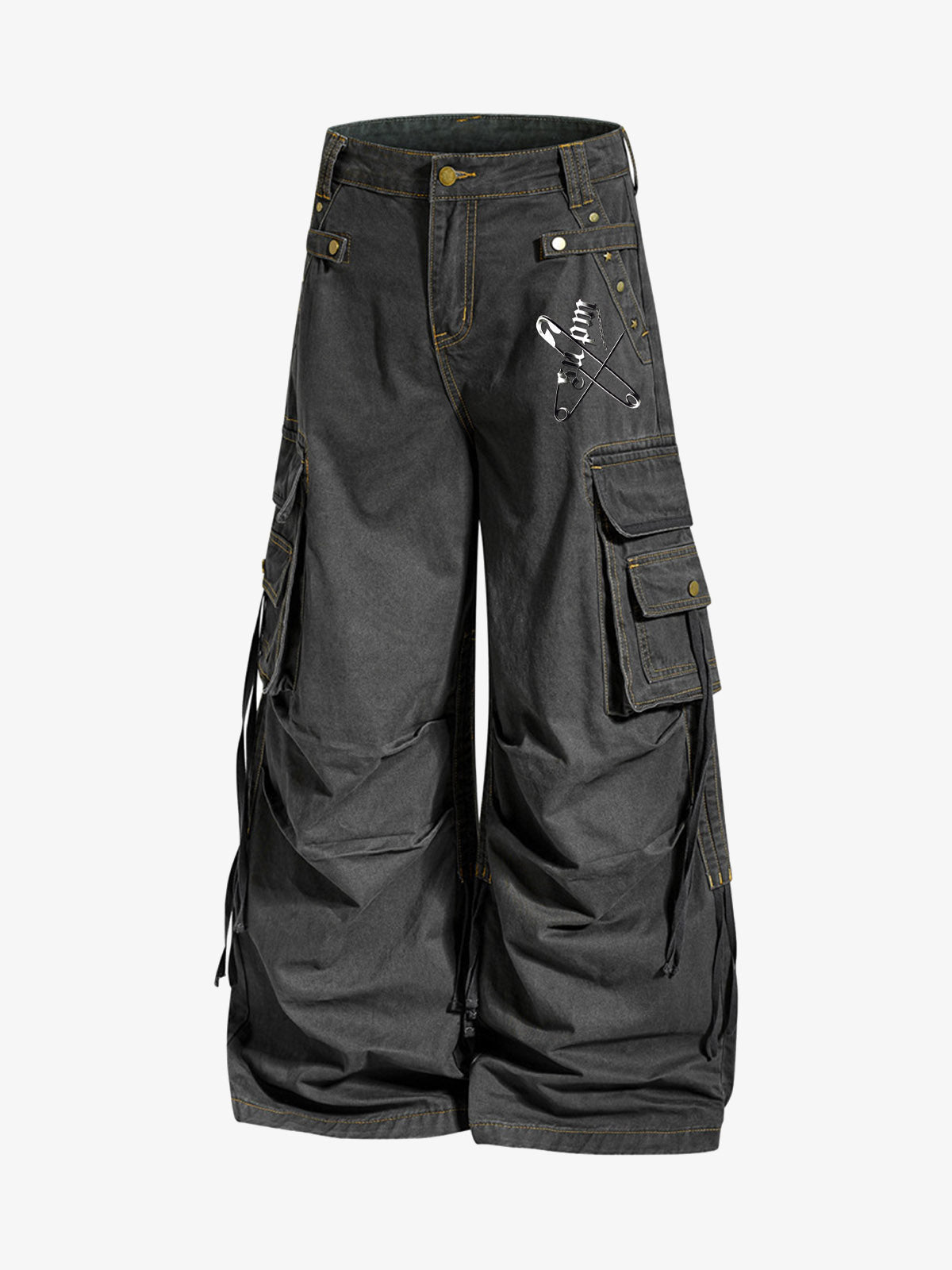 Washed Safety Pin Graphic Cargo Pants