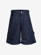 Pleated Panel Patchwork Denim Shorts