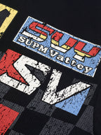 Waffle Knit Racing Checkered Flag Graphic T-Shirt