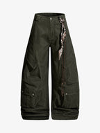 Draped Fabric Accessories Deconstructed Wide Leg Cargo Pants