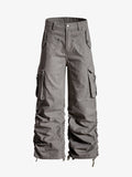 Washed Cotton Multi-Pocket Ruched Cargo Pants