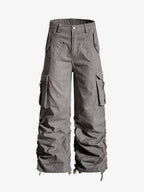 Washed Cotton Multi-Pocket Ruched Cargo Pants