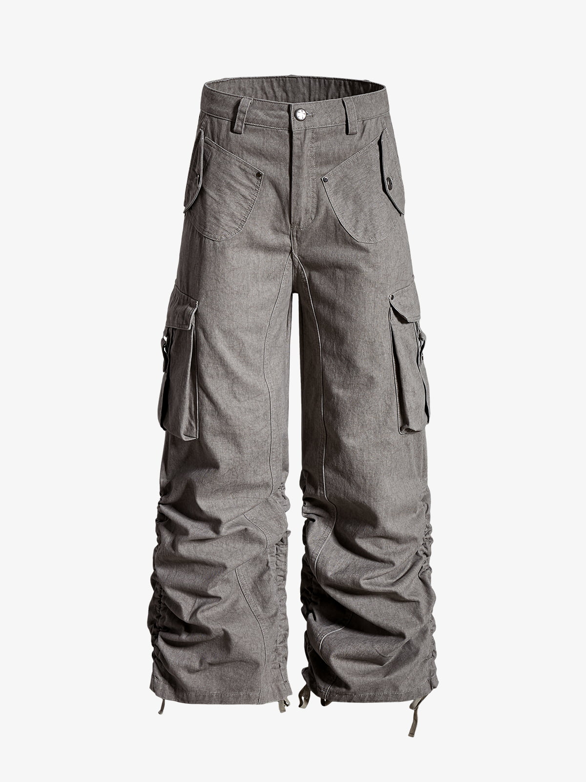 Washed Cotton Multi-Pocket Ruched Cargo Pants