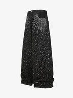 Retro Denim Full Rhinestone Design Baggy Jeans - 2545