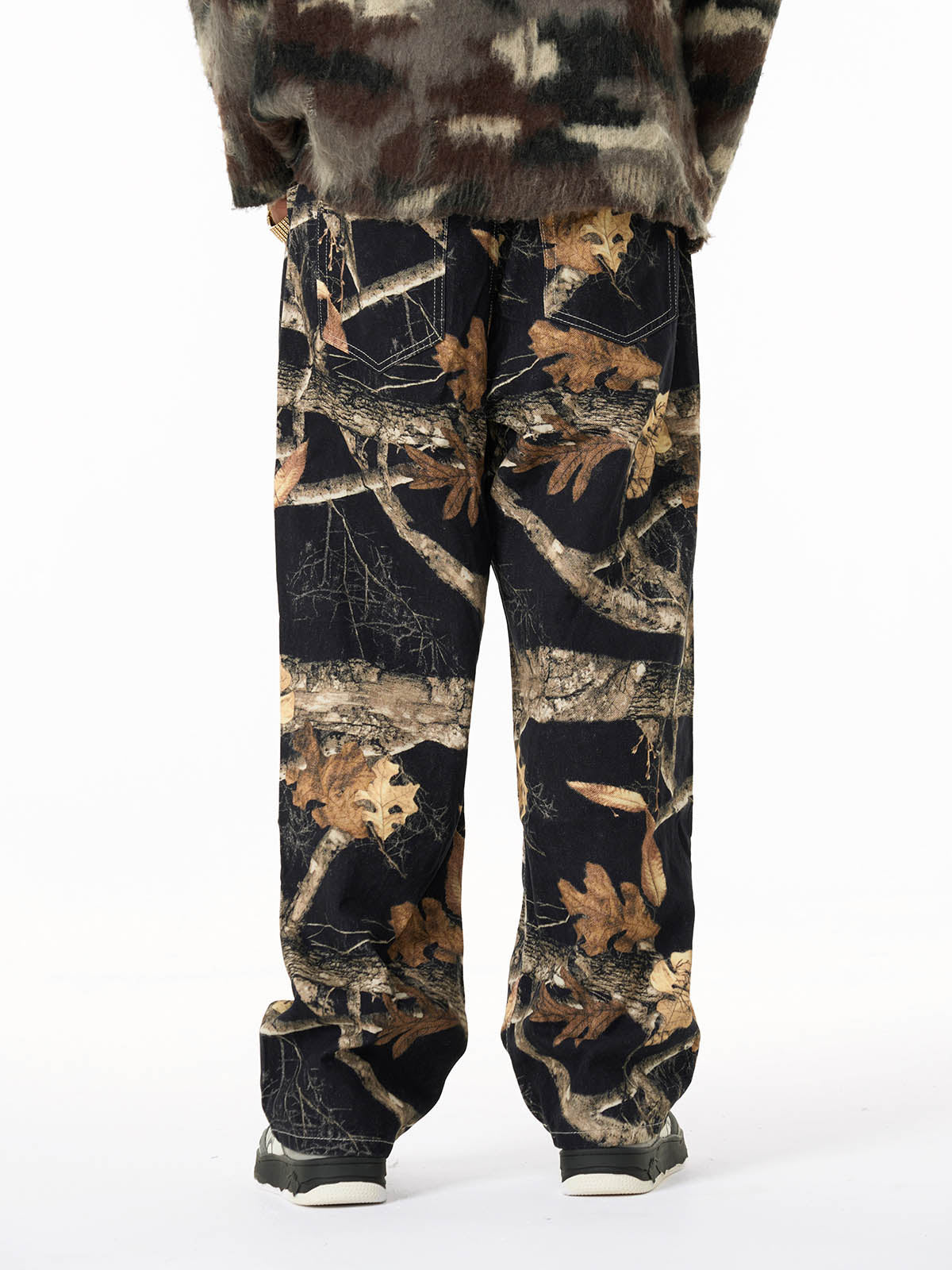 Vintage Washed Distressed Leaf Camouflage Jeans