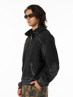 Distressed Stand Collar Stitching Spray Paint Quarter Zip Hoodie