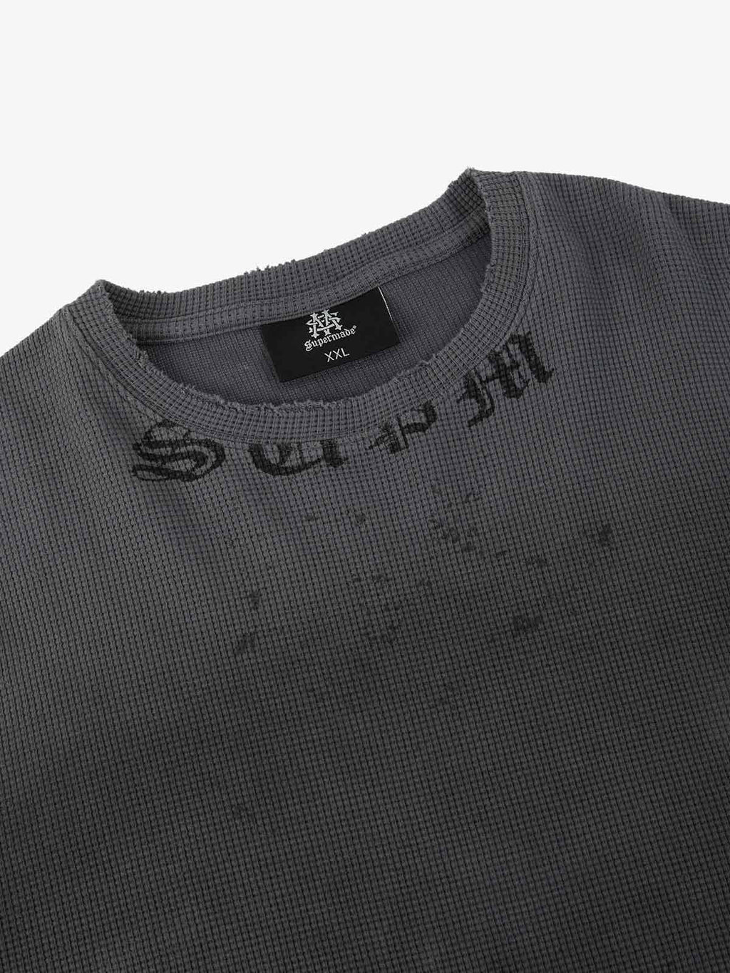 Waffle-Knit Distressed Gradient Print Long T-Shirt