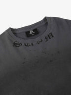 Waffle-Knit Distressed Gradient Print Long T-Shirt