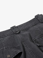 Vintage Washed Multi-Pocket Adjustable Strap Flare Cargo Pants