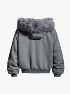 Vintage Faux Fur Hoodedd Leopard Lined Graphic Bomber Jacket