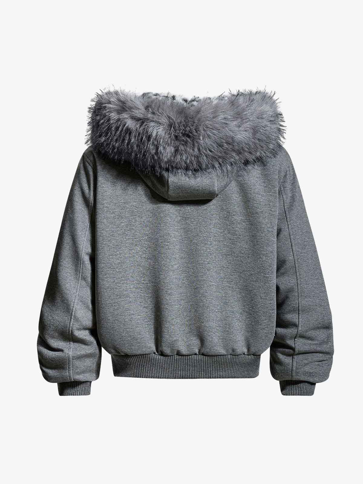 Vintage Faux Fur Hoodedd Leopard Lined Graphic Bomber Jacket