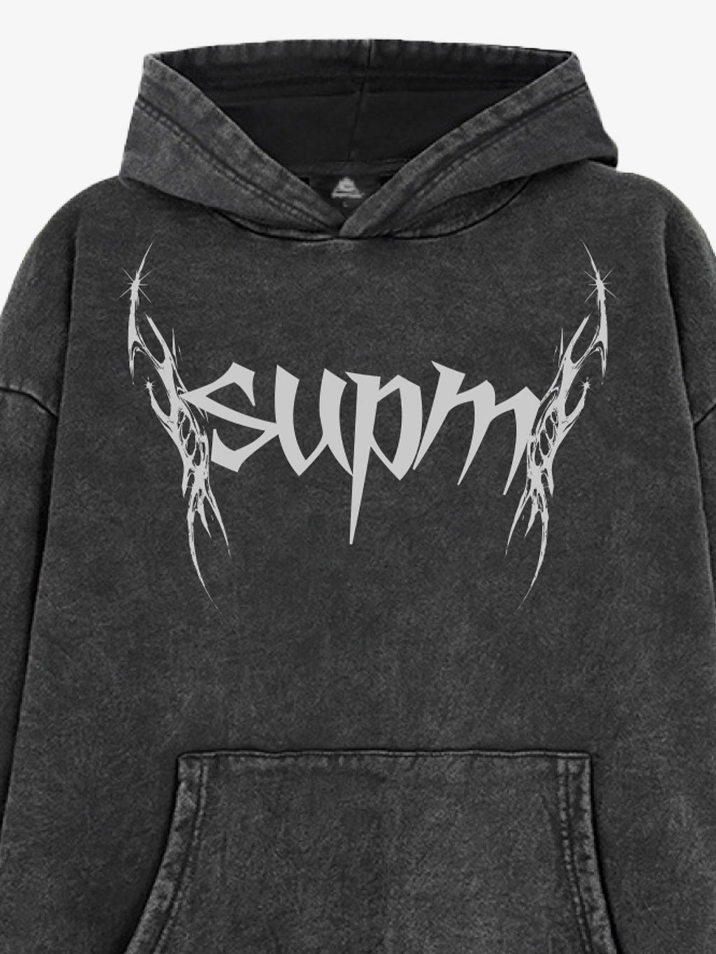 Washed Gothic Spike Letter Hoodie