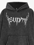 Washed Gothic Spike Letter Hoodie