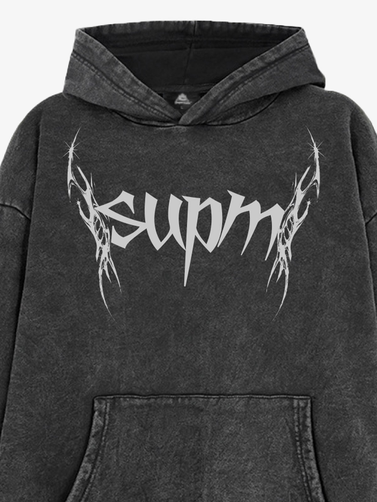 Washed Gothic Spike Letter Hoodie
