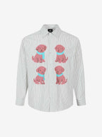 Striped Puppy Graphic Cotton Linen Shirt