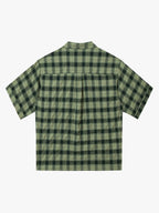 Plaid Applique Printed Short Sleeve Shirt - 2463