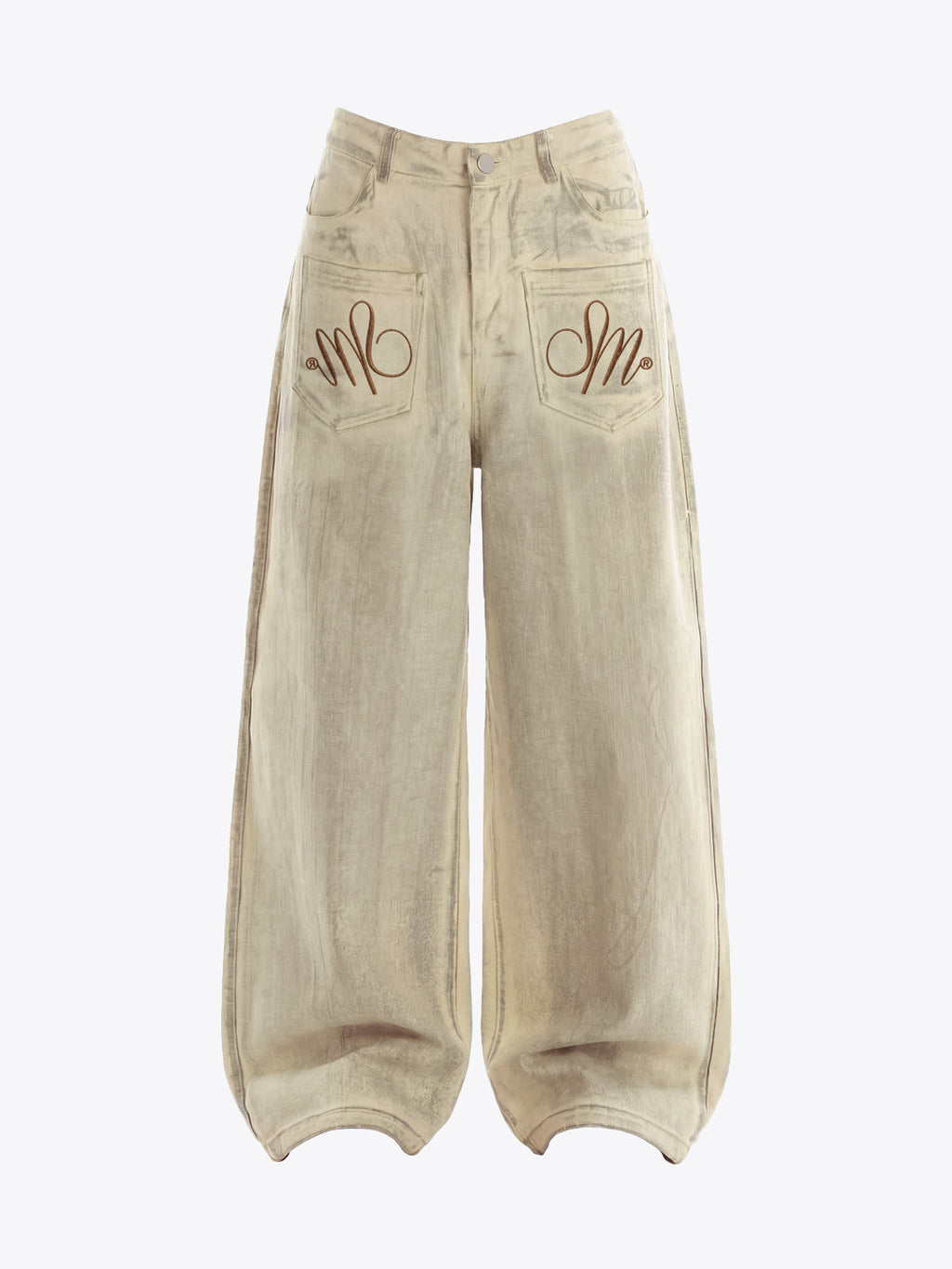 Washed SM Embroidered Wide Leg Pants