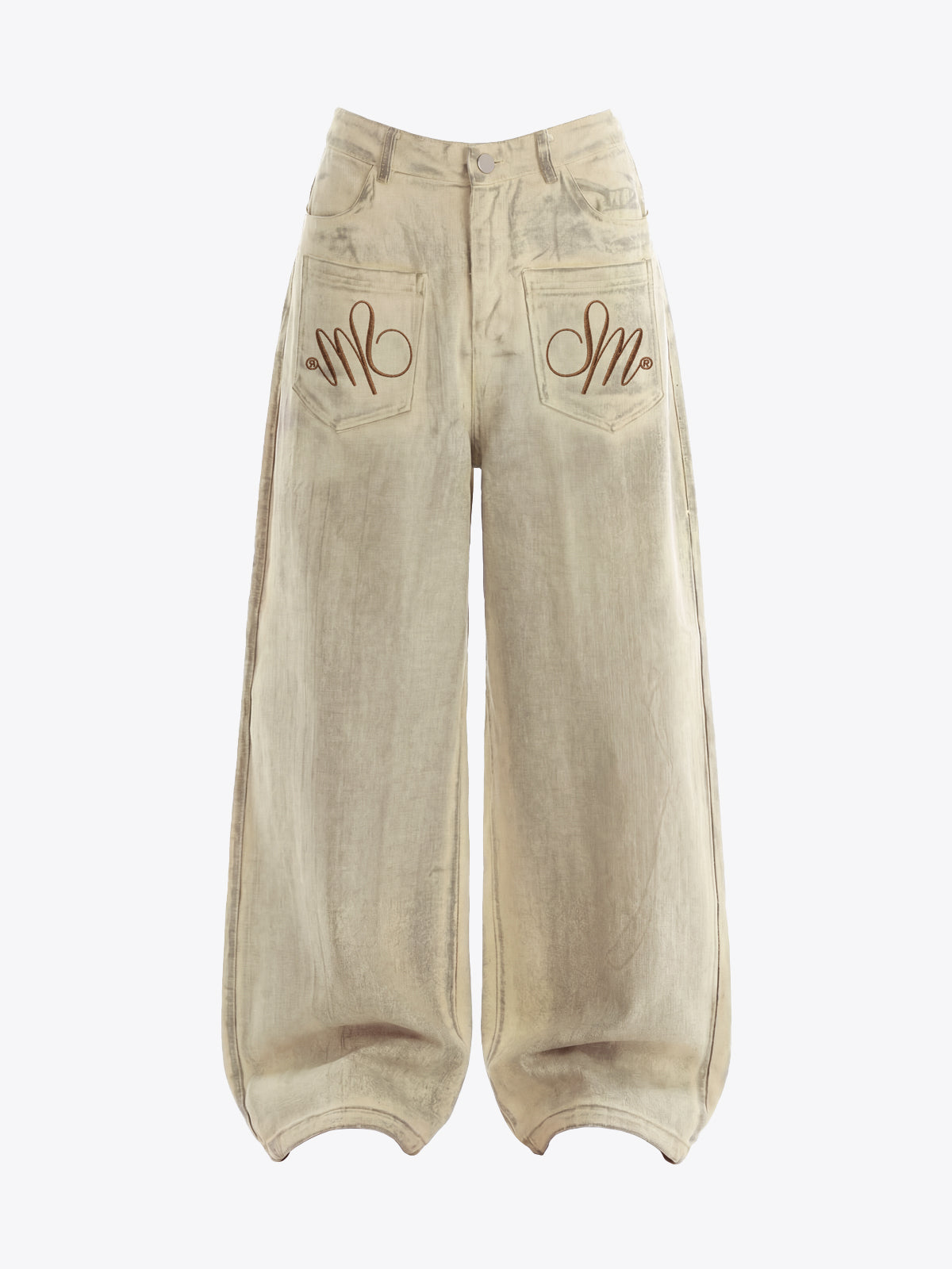 Washed SM Embroidered Wide Leg Pants