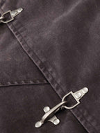 Washed Denim Metal Toggle Clasp Hooded Jacket