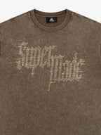 Washed Gothic Letter Imitation Diamond T-Shirt