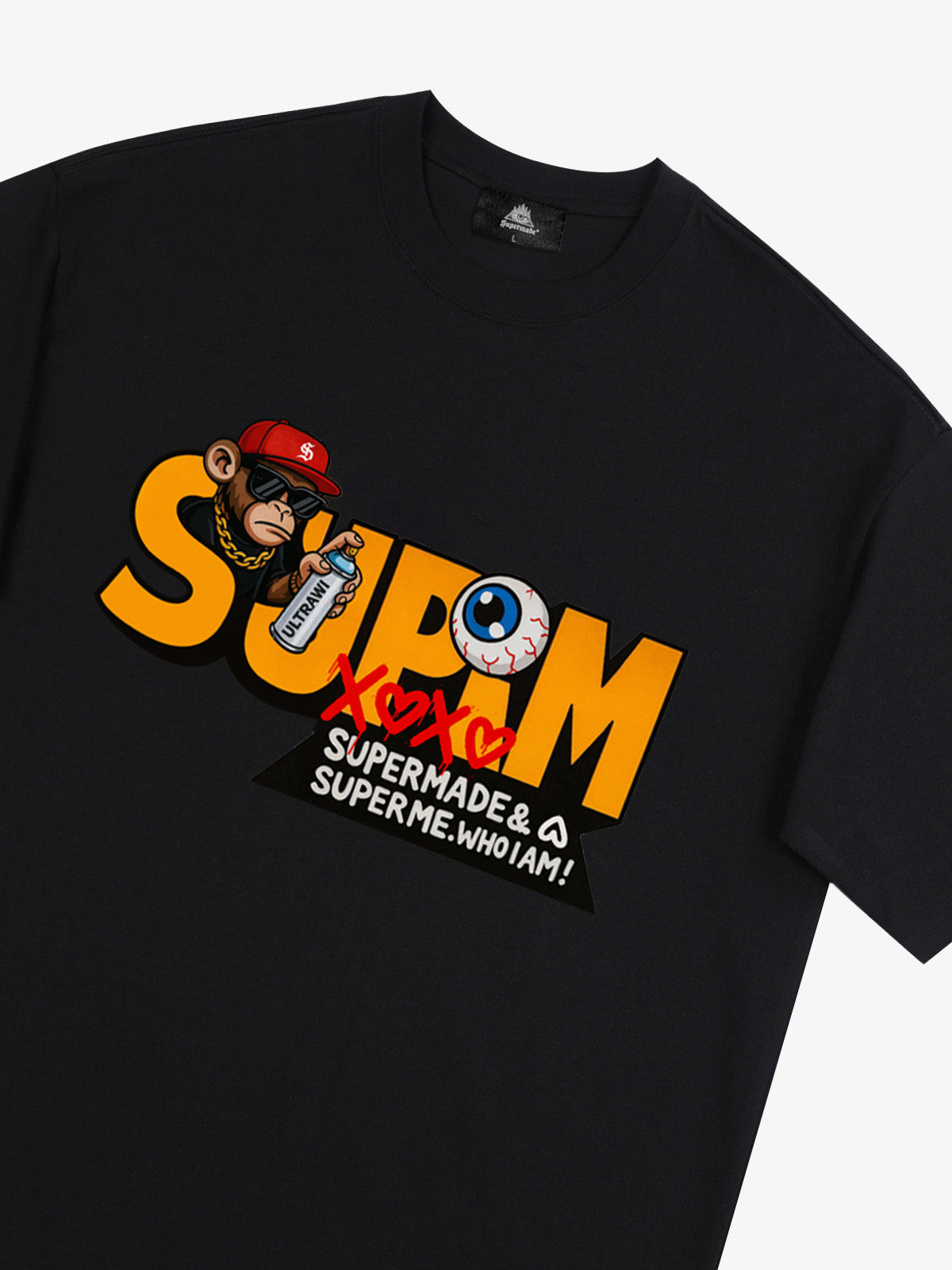 SUPM Trendy Hip-Hop Monkey Graffiti Font T-Shirt