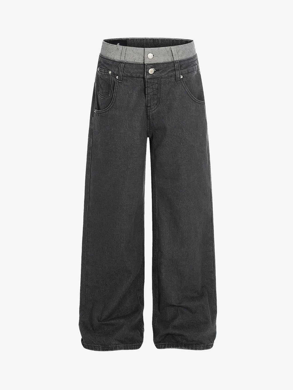 Vintage Washed Layered Waist Wide Leg Denim Jeans