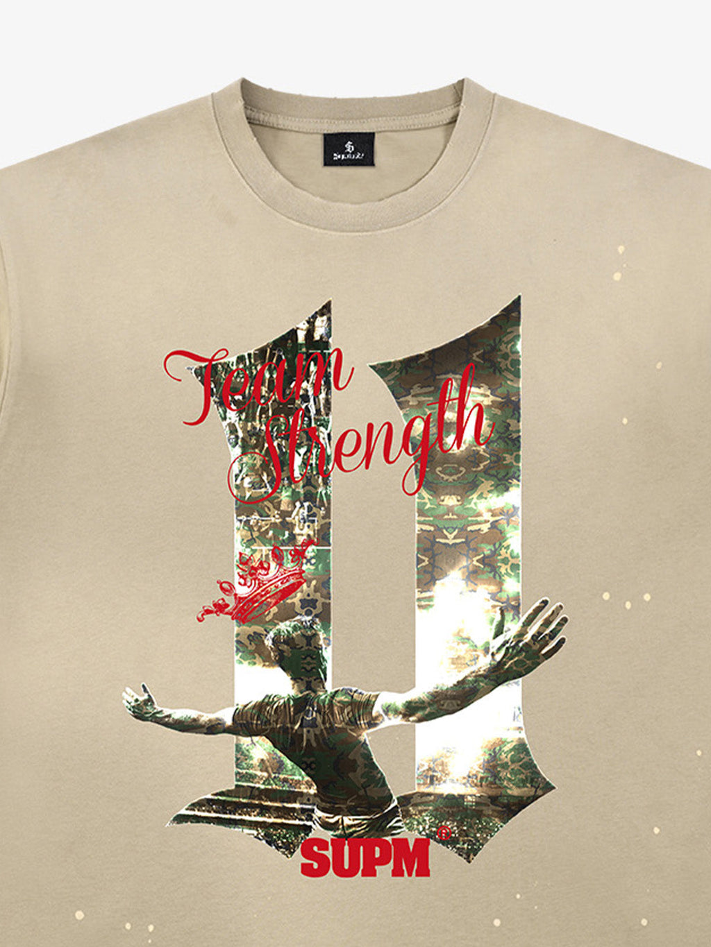 Washed Distressed "Team Strength 11" Graphic T-Shirt