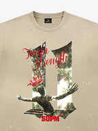 Washed Distressed "Team Strength 11" Graphic T-Shirt