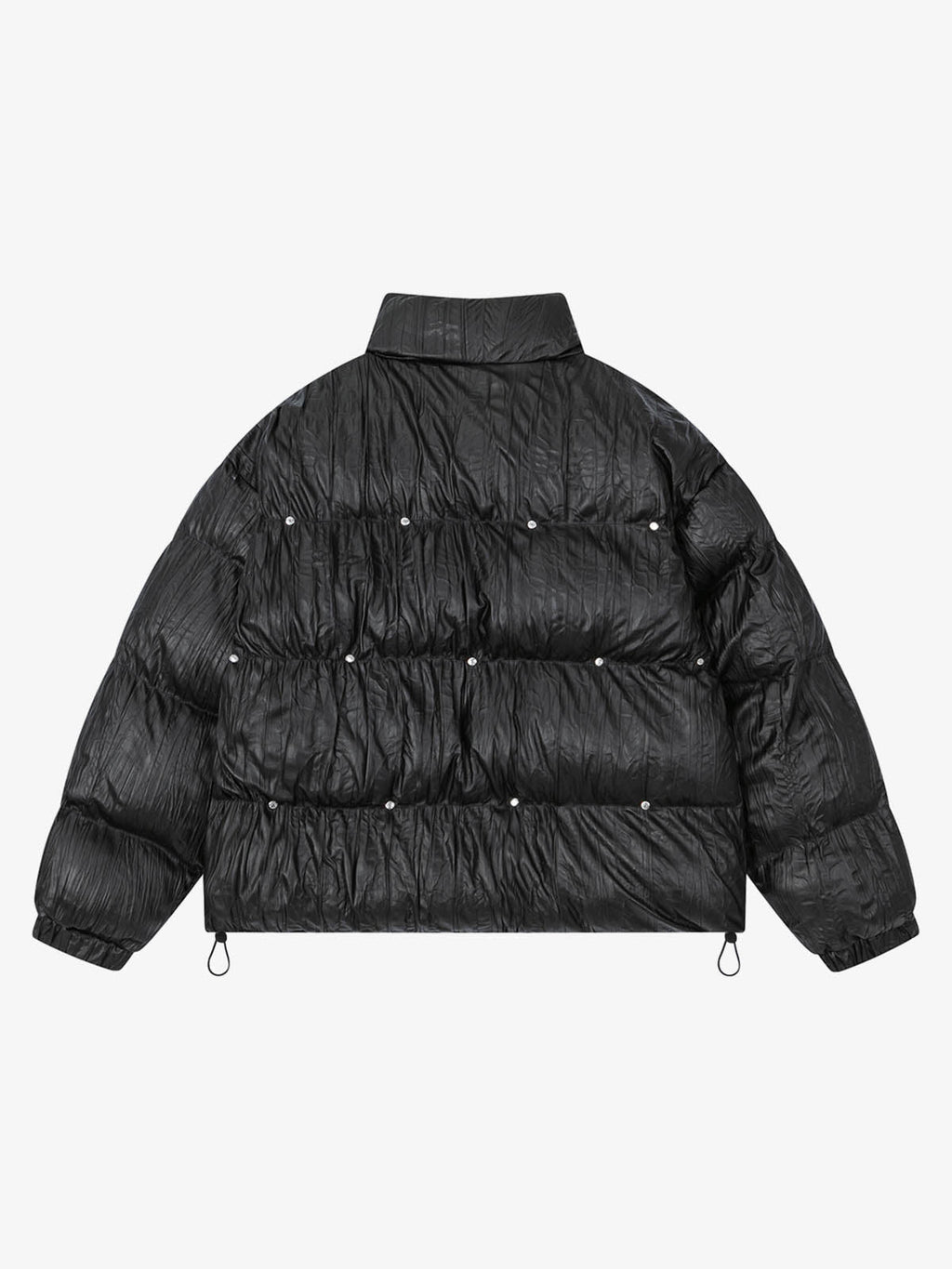 Retro Buckled High-Neck Crinkle Puffer Jacket
