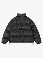 Retro Buckled High-Neck Crinkle Puffer Jacket