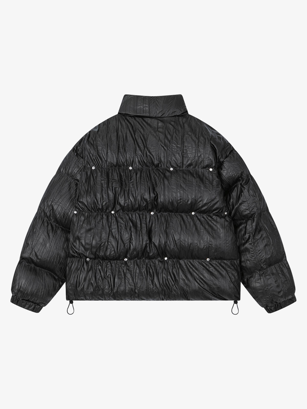 Retro Buckled High-Neck Crinkle Puffer Jacket