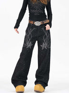 Star Rhinestone Embellished Baggy Jeans
