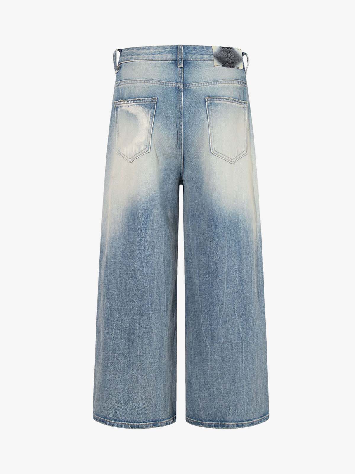 Bleach Wash Wide Leg Denim Jeans