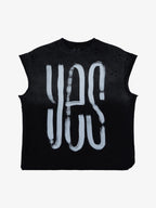 Vintage Distressed Hole Washed Letter Print Sleeveless Knit T-Shirt