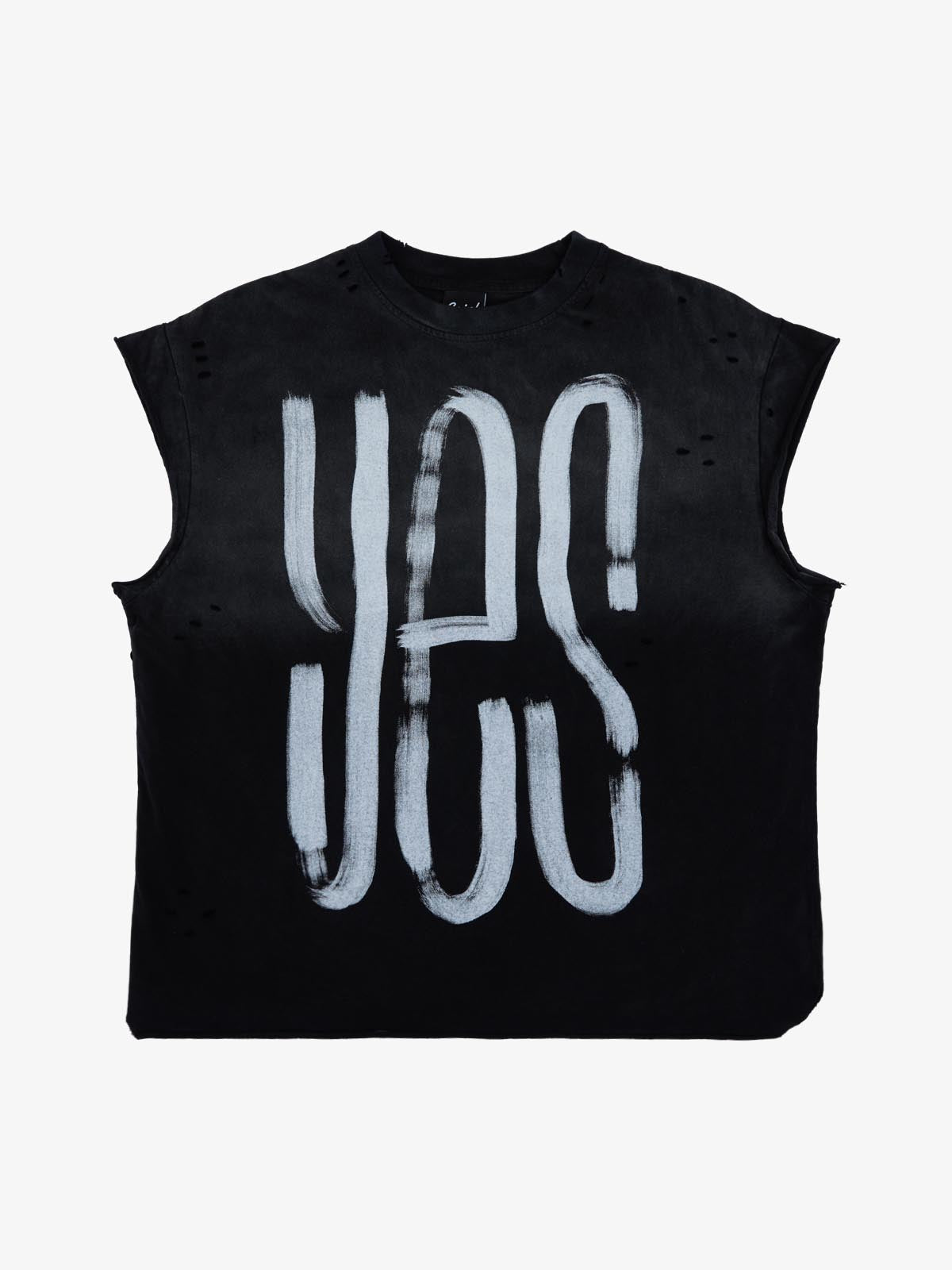 Vintage Distressed Hole Washed Letter Print Sleeveless Knit T-Shirt
