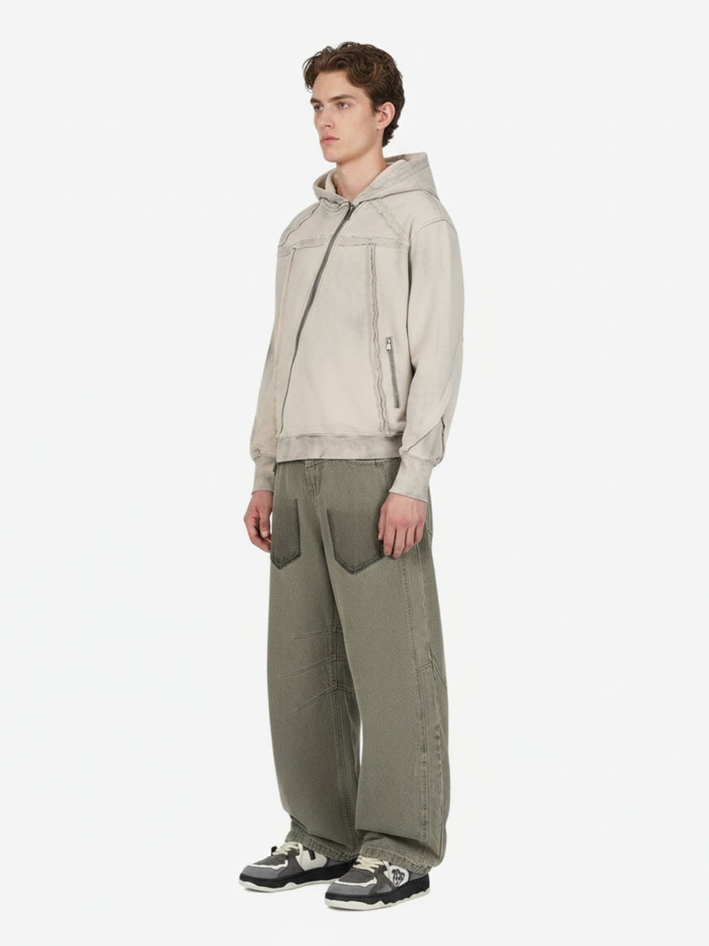 Retro Asymmetric Zip Up Deconstructed Hoodie