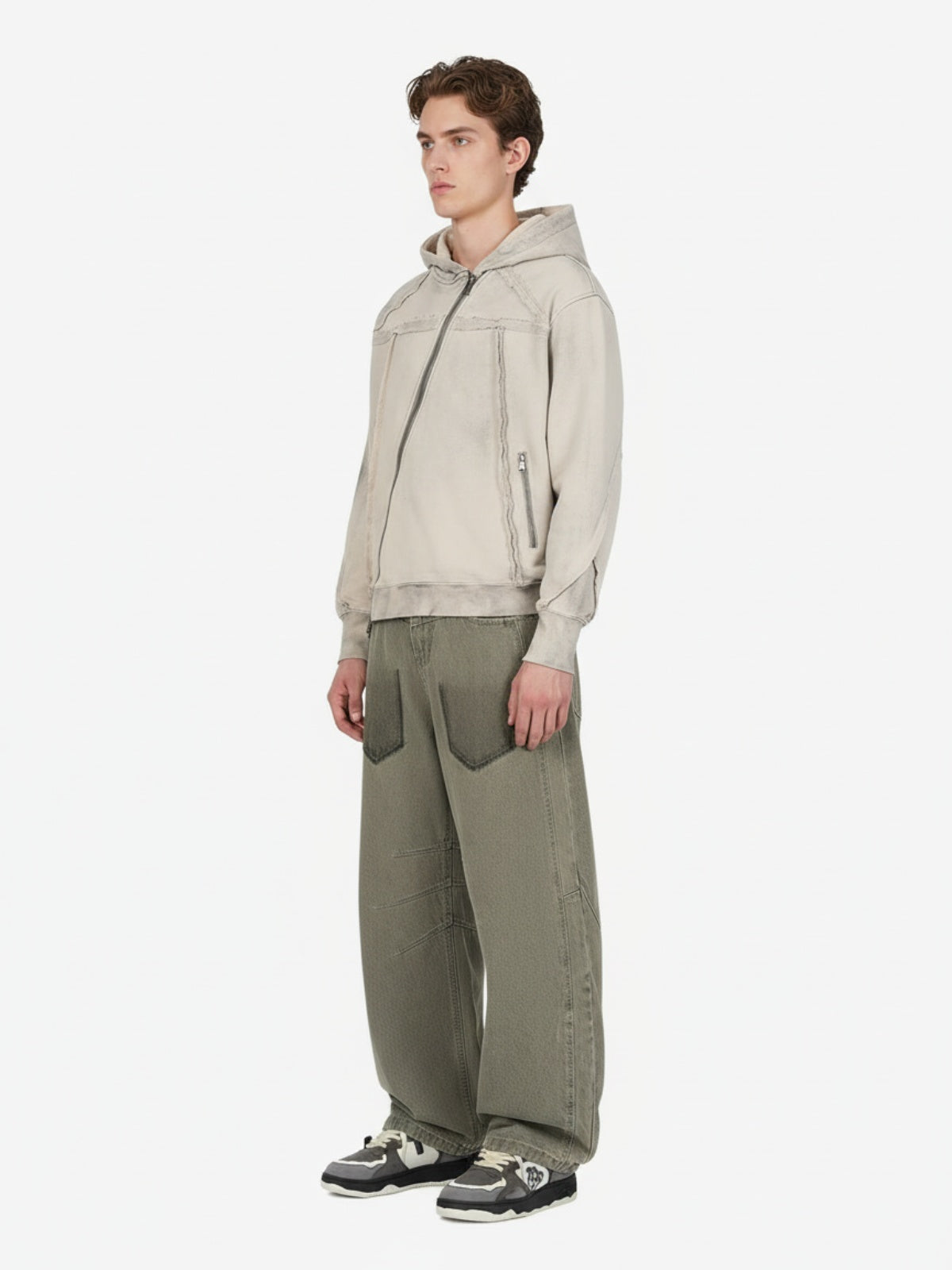 Retro Asymmetric Zip Up Deconstructed Hoodie