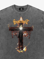 Washed Gothic Cross Graphic T-Shirt