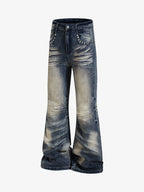 Vintage Washed Studded Pocket Flared Jeans - 2617