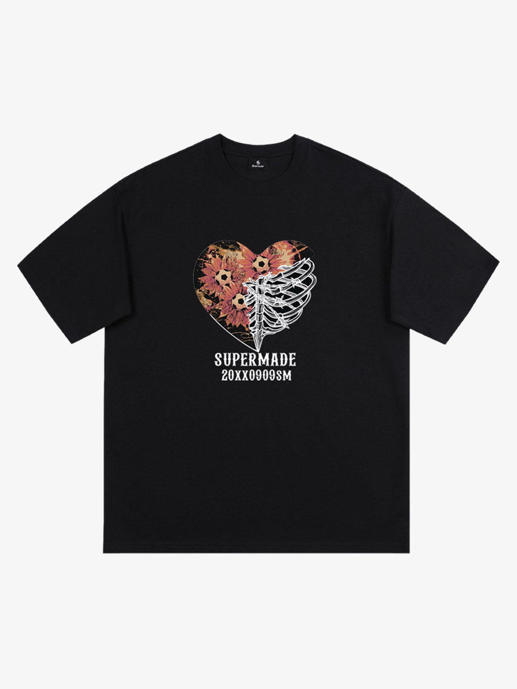 Floral Skeleton Heart Soccer Graphic T-Shirt