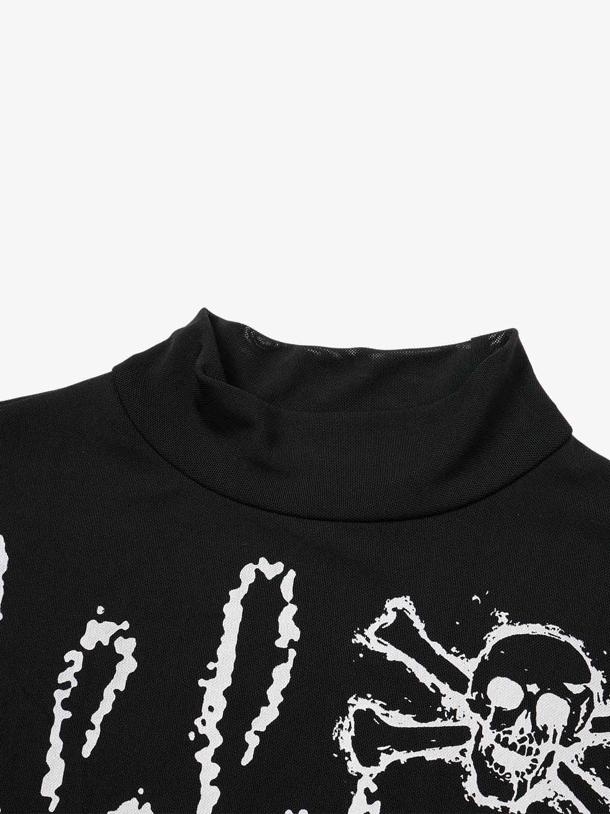 Punk Graphic Mesh Long Sleeve Top