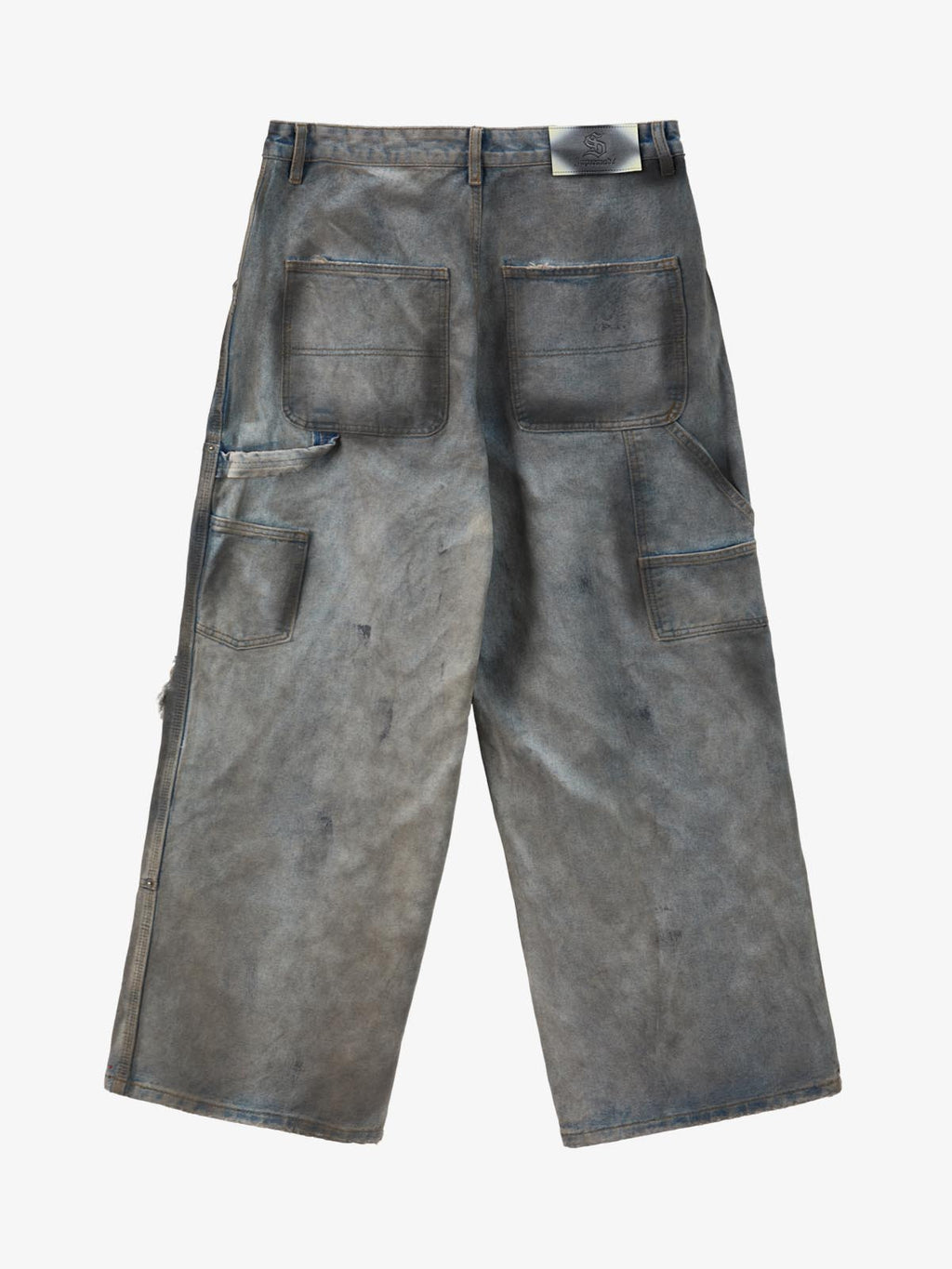 Distressed Washed Ripped Letter Patchwork Wide Leg Jeans