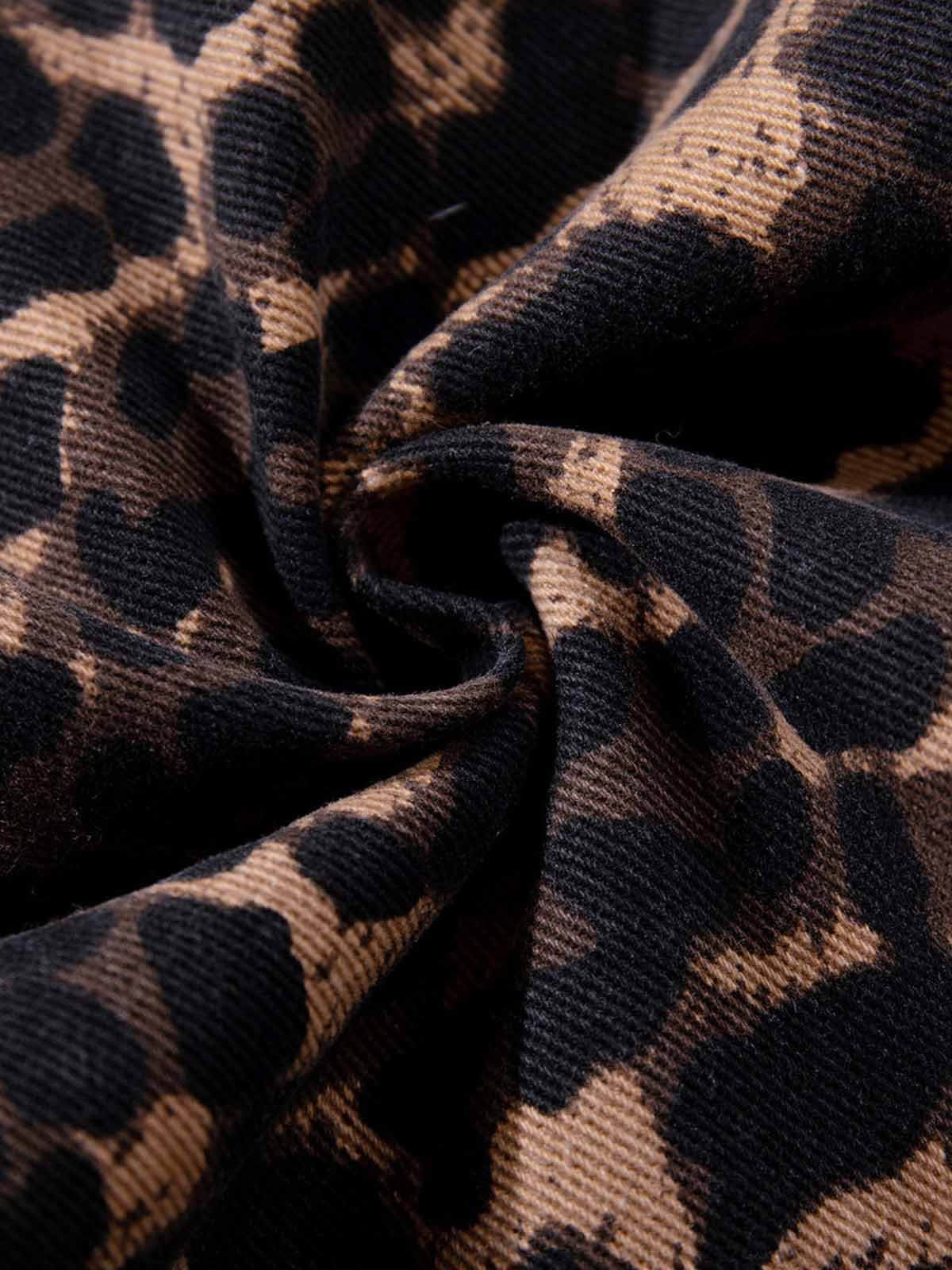 Bold Leopard Print Distressed Wide-Leg Jeans