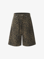 Leopard Print Cotton Wide Leg Jorts