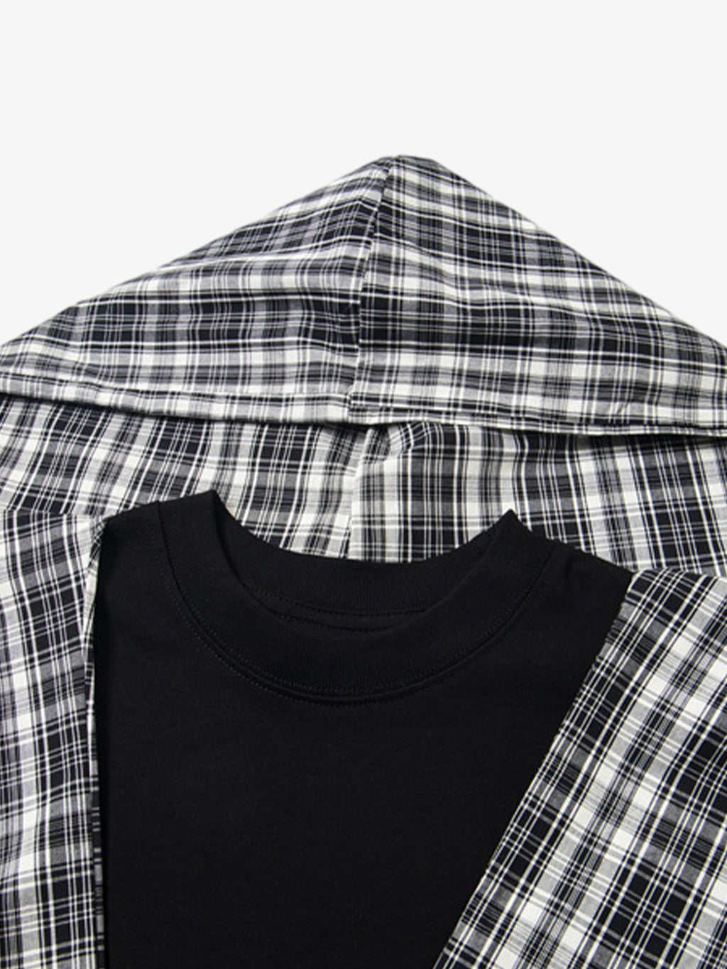 Jersey Knit Detachable Badge Hooded Plaid Cape T-Shirt